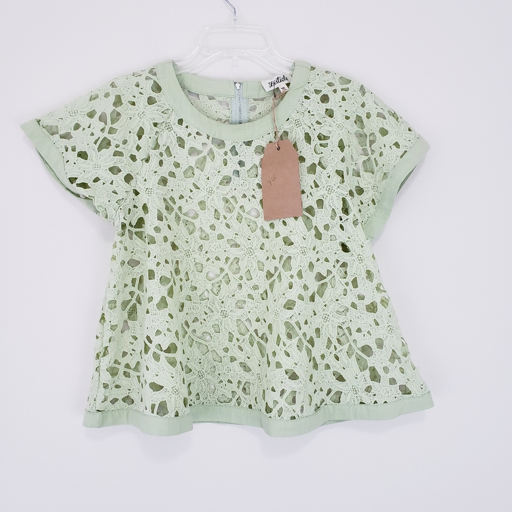 Mint Green Open Crochet Knit Top Blouse Listicle NEW with Tags